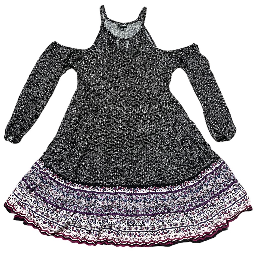 Torrid Multi Color Border Print Challis Cold Shou… - image 2